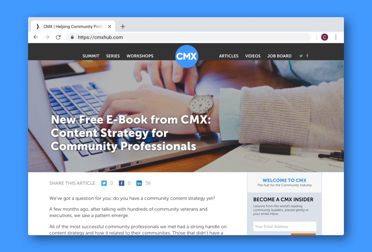An article about content strategy for community professionals on the CMX Media website.
