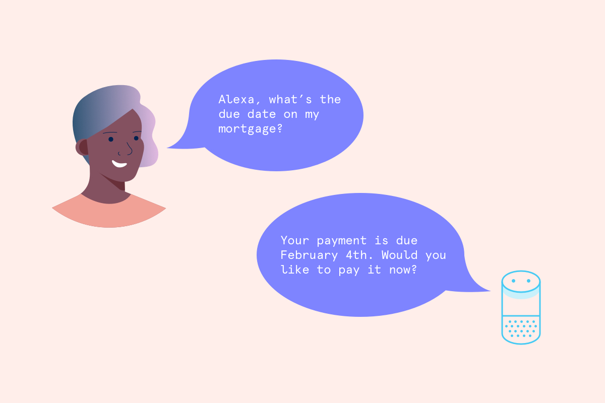 Illustration of a Capital One customer asking Alexa about the status of her mortgage payment.